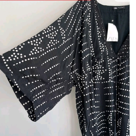 Zara Printed Mini Tunic Dress. Black and white polka dots. Size XXL. - Picture 6 of 16